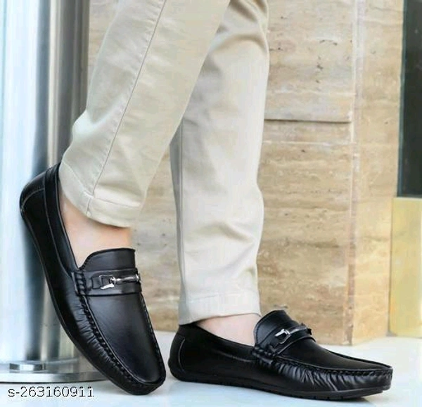NEW FASHION BLACK LOAFER Material: SyntheticSole Material: PvcFastening: Slip OnToe Shape: Round ToeNet Quantity (N): 1M.D. Loafer shoes are so comfortable shoes and wearing them looks very good.Sizes: IND-6 (Foot Length Size: 25 cm, Foot Width Size: 10.1 cm) IND-7 (Foot Length Size: 26 cm, Foot Width Size: 10.2 cm) IND-8 (Foot Length Size: 27 cm,  - Black, 8