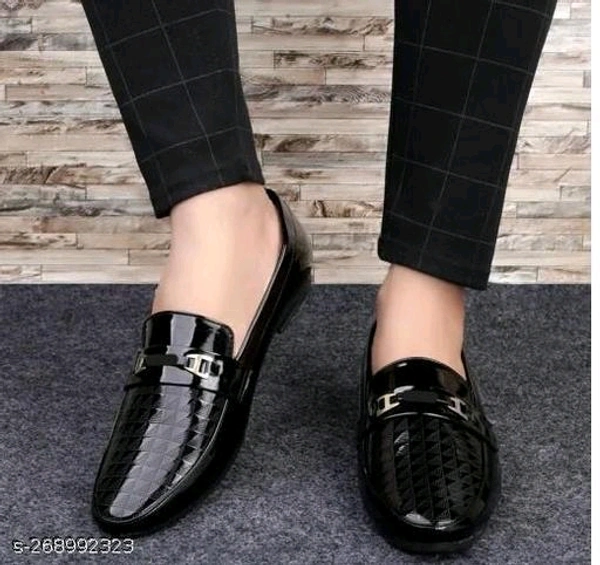  Stylish Men's Black LoafersMaterial: SyntheticSole Material: PVCFastening & Back Detail: Slip-OnPattern: SolidNet Quantity (N): 1Name : CAUSAL PARTY WEAR SHOESloafer for men'sMaterial : Patent LeatherSole Material : PVCFastening & Back Detail : Lace-UpPattern : SolidNet Quantity (N) : 1best quality in low price gouranted to be the best fitting our sho - Black, 8