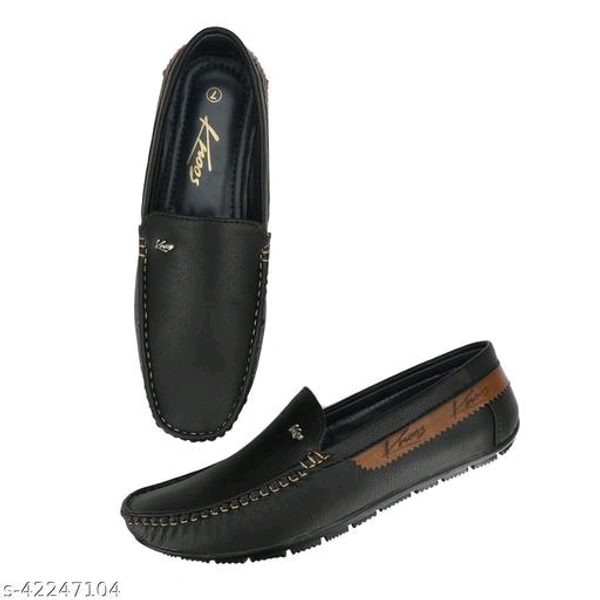  Trendy Men Loafers Material: SyntheticSole Material: PvcFastening: Slip OnToe Shape: Round ToeMultipack: 1Elevate your style with this classy pair of Loafer from the house of  brand. Featuring a contemporary refined design with exceptional comfort, this pair is perfect to give your quintessential dressing an upgrade.Sizes: IND-5, IND-6, IND-7, IND-8, IND-9, IND - Black, 9