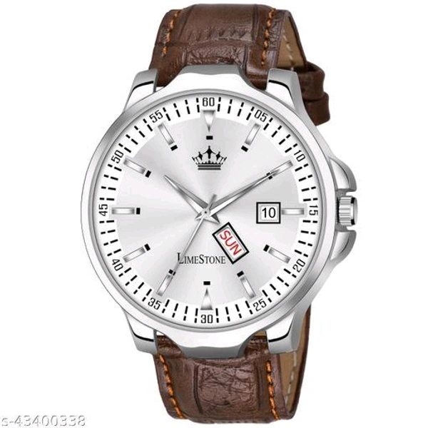  LIMESTONE Elite Men Brown Faux Leather/Leatherette Analog WatchStrap Material: Faux Leather/LeatheretteCase/Bezel Material: AlloyClasp Type: BuckleDate Display: YesDial Shape: RoundDisplay Type: AnalogDual Time: NoMechanism: QuartzPower Source: Battery PoweredScratch Resistant: NoShock Resistance: YesWater Resistanc - Free Size