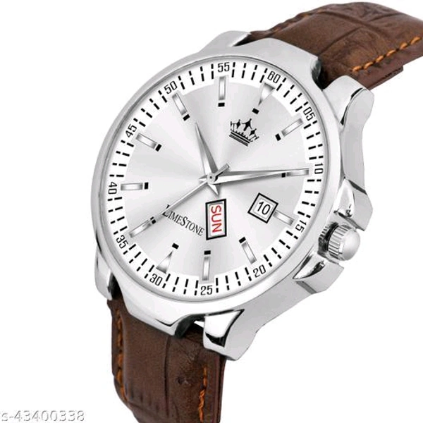 LIMESTONE Elite Men Brown Faux Leather/Leatherette Analog WatchStrap Material: Faux Leather/LeatheretteCase/Bezel Material: AlloyClasp Type: BuckleDate Display: YesDial Shape: RoundDisplay Type: AnalogDual Time: NoMechanism: QuartzPower Source: Battery PoweredScratch Resistant: NoShock Resistance: YesWater Resistanc - Free Size