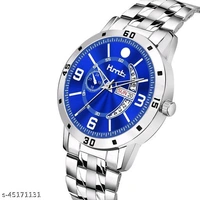  HMTr-7090-BLUE DAY AND DATE Analog Watches Strap Material: BrassCase/Bezel Material: AlloyClasp Type: BuckleDate Display: YesDial Design: EthnicDial Shape: RoundDisplay Type: AnalogDual Time: NoGps: NoLight: NoMechanism: QuartzPower Source: Battery PoweredScratch Resistant: NoShock Resistance: NoWater Resistance: NoAdd On: Additional S - Free Size