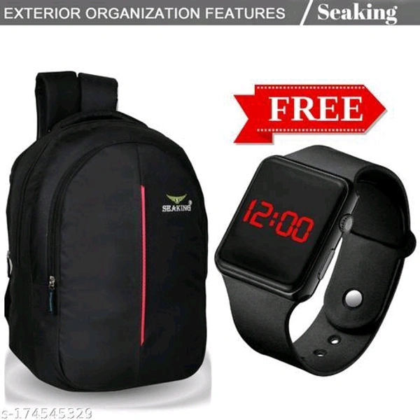  Classic Collage Bag Kids Bags & Backpacks school bag Collage bag Office bag Combo Backpack With Sqaure Dial Black Digital LED Watch for Girls&BoysMaterial: FabricNet Quantity (N): 1This smart bag for SEAKING Super Quality Assured Prov - Free Size