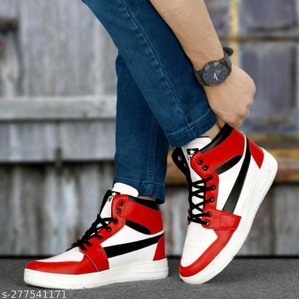  Sneaker Shoes For Men's & Boy's High Tops For Men  (Red)Material: Syntethic LeatherSole Material: EvaFastening & Back Detail: Lace-UpSizes:IND-6, IND-7, IND-8, IND-9, IND-10Extremely Comfortable Material , It Is Nice Shoes For Everyday Use, . - Red, 9