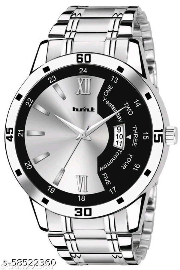 HMXT-1 Day n Date Series Men's Analog WatchesStrap Material: Stainless SteelDate Display: YesDial Design: OthersDial Shape: RoundDisplay Type: AnalogDual Time: NoGps: NoLight: NoPower Source: Battery PoweredScratch Resistant: NoShock Resistance: NoWater Resistance: NoNet Quantity (N): 1Glam up your style by adding this wonderful watc - Free Size