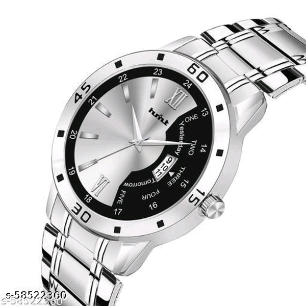 HMXT-1 Day n Date Series Men's Analog WatchesStrap Material: Stainless SteelDate Display: YesDial Design: OthersDial Shape: RoundDisplay Type: AnalogDual Time: NoGps: NoLight: NoPower Source: Battery PoweredScratch Resistant: NoShock Resistance: NoWater Resistance: NoNet Quantity (N): 1Glam up your style by adding this wonderful watc - Free Size