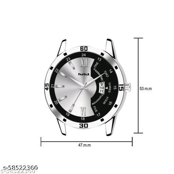 HMXT-1 Day n Date Series Men's Analog WatchesStrap Material: Stainless SteelDate Display: YesDial Design: OthersDial Shape: RoundDisplay Type: AnalogDual Time: NoGps: NoLight: NoPower Source: Battery PoweredScratch Resistant: NoShock Resistance: NoWater Resistance: NoNet Quantity (N): 1Glam up your style by adding this wonderful watc - Free Size