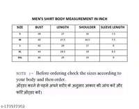 Men's Casual Printed ShirtNet Quantity (N): 1Sizes:S (Chest Size: 38 in, Length Size: 28 in) M (Chest Size: 40 in, Length Size: 28.5 in) L (Chest Size: 42 in, Length Size: 29 in) XL (Chest Size: 44 in, Length Size: 30 in) XXL (Chest Size: 46 in, Length Size: 31 in) Country of Origin: India - Black, M