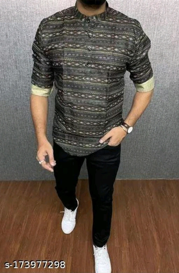  Men Casual ShirtFabric: Cotton BlendSleeve Length: Long SleevesPattern: PrintedNet Quantity (N): 1Sizes:S (Chest Size: 38 in, Length Size: 28 in) M (Chest Size: 40 in, Length Size: 28.5 in) L (Chest Size: 42 in, Length Size: 29 in) XL (Chest Size: 44 in, Length Size: 30 in) XXL (Chest Size: 46 in, Length Size: 31 in) - Black, XXL