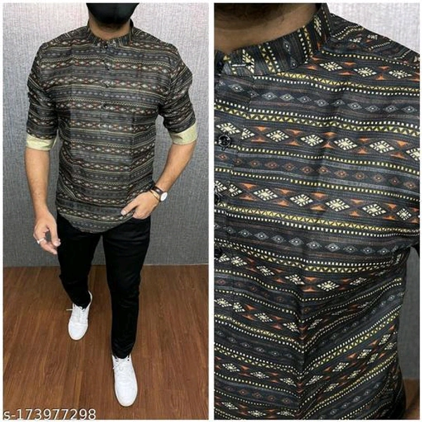  Men Casual ShirtFabric: Cotton BlendSleeve Length: Long SleevesPattern: PrintedNet Quantity (N): 1Sizes:S (Chest Size: 38 in, Length Size: 28 in) M (Chest Size: 40 in, Length Size: 28.5 in) L (Chest Size: 42 in, Length Size: 29 in) XL (Chest Size: 44 in, Length Size: 30 in) XXL (Chest Size: 46 in, Length Size: 31 in) - Black, XXL