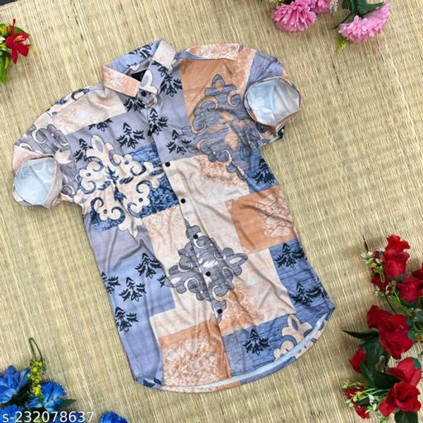mens regular printed shirt Fabric: LycraSleeve Length: Short SleevesPattern: PrintedNet Quantity (N): 1Sizes:S (Chest Size: 36 in, Length Size: 28 in) M (Chest Size: 38 in, Length Size: 28.5 in) L (Chest Size: 40 in, Length Size: 29 in) XL (Chest Size: 42 in, Length Size: 29.5 in) This uniquely designed shirt gives you the stylish look.  - Periwinkle, L