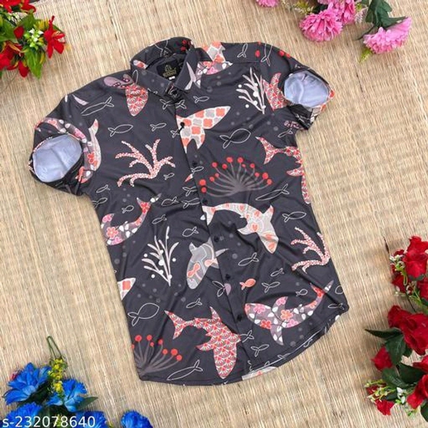 mens regular printed shirt Fabric: LycraSleeve Length: Short SleevesPattern: PrintedNet Quantity (N): 1Sizes:S (Chest Size: 36 in, Length Size: 28 in) M (Chest Size: 38 in, Length Size: 28.5 in) L (Chest Size: 40 in, Length Size: 29 in) XL (Chest Size: 42 in, Length Size: 29.5 in) This uniquely designed shirt gives you the stylish look.  - Morocco Brown, M