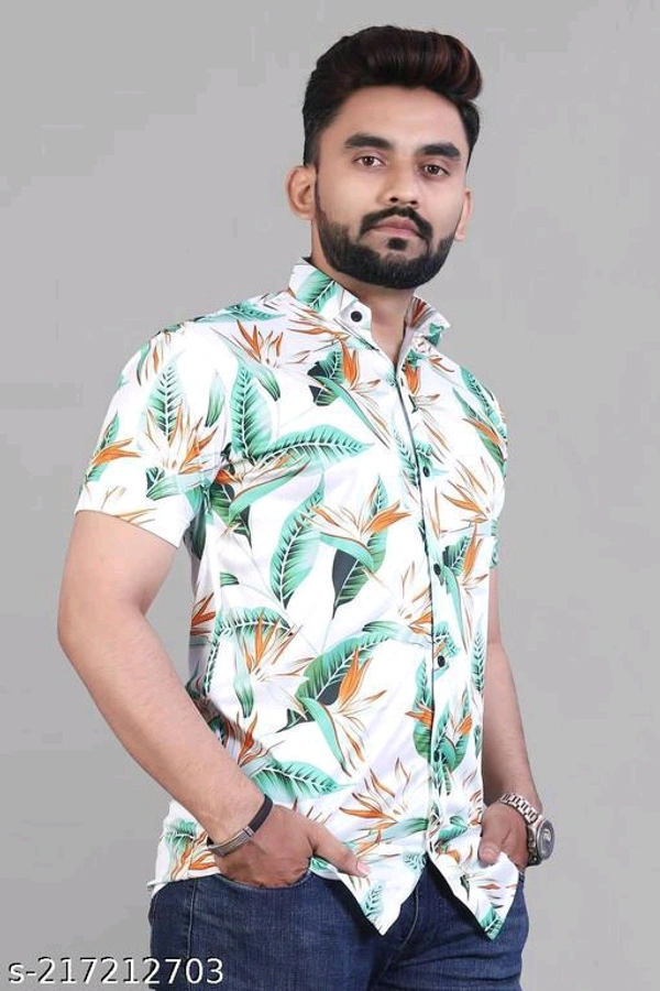  NEW LYCRA SUPER SHIRT Fabric: LycraSleeve Length: Short SleevesPattern: PrintedNet Quantity (N): 1Sizes:S (Chest Size: 40 in, Length Size: 26.5 in) M (Chest Size: 42 in, Length Size: 27 in) L (Chest Size: 44 in, Length Size: 27.5 in) XL (Chest Size: 46 in, Length Size: 28 in) XXL (Chest Size: 48 in, Length Size: 28.5 in) Mens Printed shirt from  - White, S