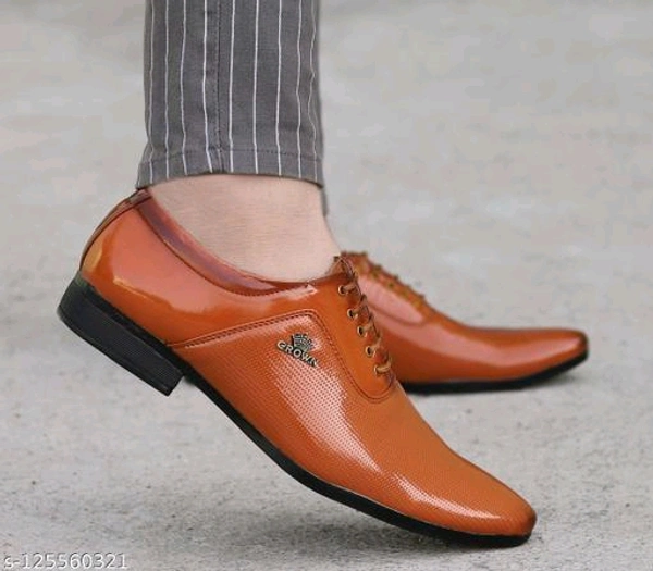 Men's Tan Synthetic Leather Derby Office Formal Shoes Material: Syntethic LeatherSole Material: PVCFastening & Back Detail: Lace-UpPattern: SolidNet Quantity (N): 1 SHOES IS THE BEST BRAND IN THE BEST PRICESizes: IND-6, IND-7, IND-8, IND-9, IND-10Country of Origin: India - Bourbon, 8