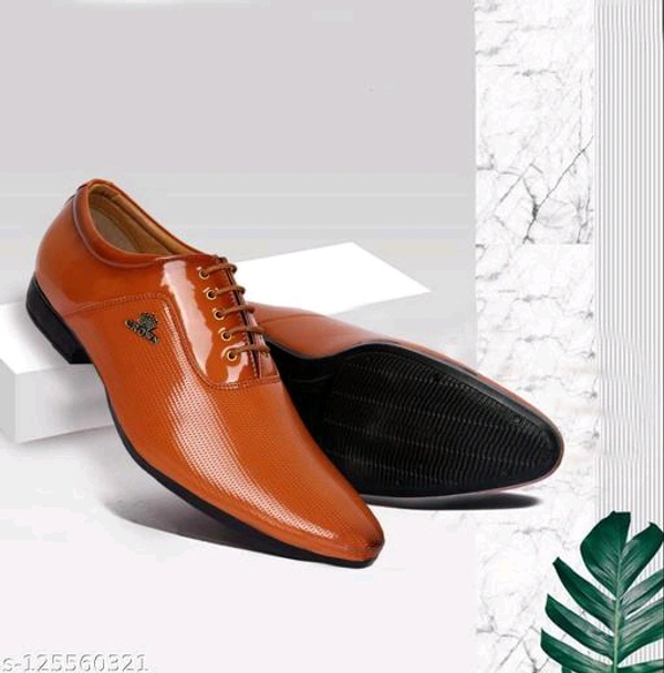 Men's Tan Synthetic Leather Derby Office Formal Shoes Material: Syntethic LeatherSole Material: PVCFastening & Back Detail: Lace-UpPattern: SolidNet Quantity (N): 1 SHOES IS THE BEST BRAND IN THE BEST PRICESizes: IND-6, IND-7, IND-8, IND-9, IND-10Country of Origin: India - Bourbon, 8