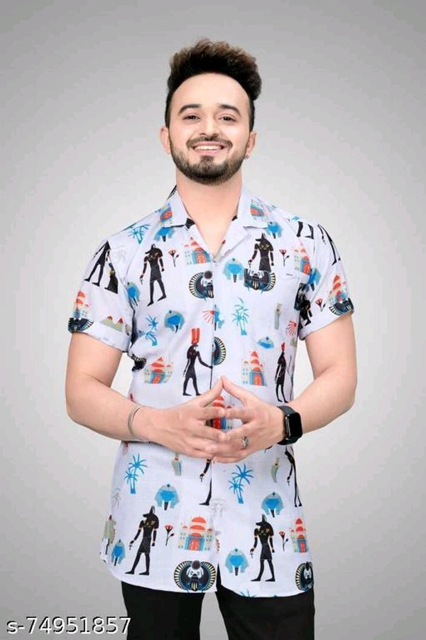  Men Slim Fit Printed Cut Away Collar Casual ShirtFabric: LycraSleeve Length: Short SleevesPattern: PrintedMultipack: 1Sizes:S (Chest Size: 40 in, Length Size: 27 in) XL (Chest Size: 46 in, Length Size: 30 in) L (Chest Size: 44 in, Length Size: 29 in) M (Chest Size: 42 in, Length Size: 28 in) XXL (Chest Size: 48 in, Length Size: 3 - White, M