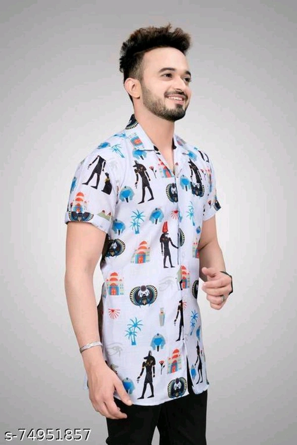 Men Slim Fit Printed Cut Away Collar Casual ShirtFabric: LycraSleeve Length: Short SleevesPattern: PrintedMultipack: 1Sizes:S (Chest Size: 40 in, Length Size: 27 in) XL (Chest Size: 46 in, Length Size: 30 in) L (Chest Size: 44 in, Length Size: 29 in) M (Chest Size: 42 in, Length Size: 28 in) XXL (Chest Size: 48 in, Length Size: 3 - White, M