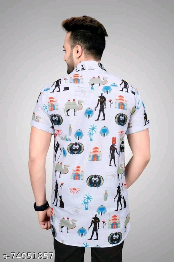  Men Slim Fit Printed Cut Away Collar Casual ShirtFabric: LycraSleeve Length: Short SleevesPattern: PrintedMultipack: 1Sizes:S (Chest Size: 40 in, Length Size: 27 in) XL (Chest Size: 46 in, Length Size: 30 in) L (Chest Size: 44 in, Length Size: 29 in) M (Chest Size: 42 in, Length Size: 28 in) XXL (Chest Size: 48 in, Length Size: 3 - White, L