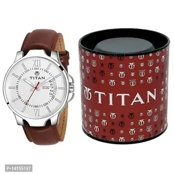Titan Men's Casual Day Date Feature Analog Watch Material: LeatherCase: OvalCase/Bezel Material: AlloyClasp Type: BuckleDate Display: YesDial Design: SolidDial Shape: RoundDisplay Type: AnalogDual Time: NoGps: NoMechanism: QuartzPower Source: Battery PoweredWater Resistance: YesAdd On: OthersNet Quantity (N): 1Sizes: Free Size (Dial Diam - White, Free Size