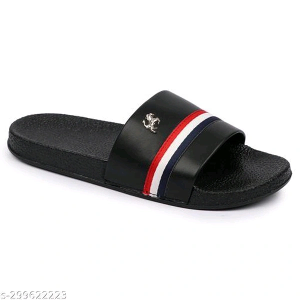  Mens Stylish Trendy Flip Flops Material: PVCSole Material: PVCFastening & Back Detail: Slip-OnPattern: SolidNet Quantity (N): 1Attractive, Comfortable sole, Different Patterns, Economical Prices, StylishSizes: IND-6 (Foot Length Size: 24 cm) IND-7 (Foot Length Size: 24.5 cm) IND-8 (Foot Length Size: 25 cm) IND-9 (Foot Length Size: 26 cm) IND-10  - Black, 7