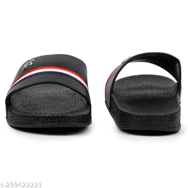 Mens Stylish Trendy Flip Flops Material: PVCSole Material: PVCFastening & Back Detail: Slip-OnPattern: SolidNet Quantity (N): 1Attractive, Comfortable sole, Different Patterns, Economical Prices, StylishSizes: IND-6 (Foot Length Size: 24 cm) IND-7 (Foot Length Size: 24.5 cm) IND-8 (Foot Length Size: 25 cm) IND-9 (Foot Length Size: 26 cm) IND-10  - Black, 9
