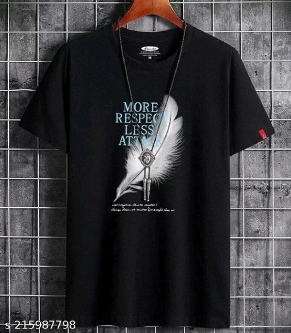  Best Selling Printed Half Sleeeves T shirt for man  (pack Of - 1)Fabric: PolyesterSleeve Length: Short SleevesPattern: PrintedNet Quantity (N): 1Sizes:M (Chest Size: 38 in, Length Size: 27 in) L (Chest Size: 40 in, Length Size: 28 in) XL (Chest Size: 42 in, Length Size: 29 in) We deliver full high quality print on - Black, M
