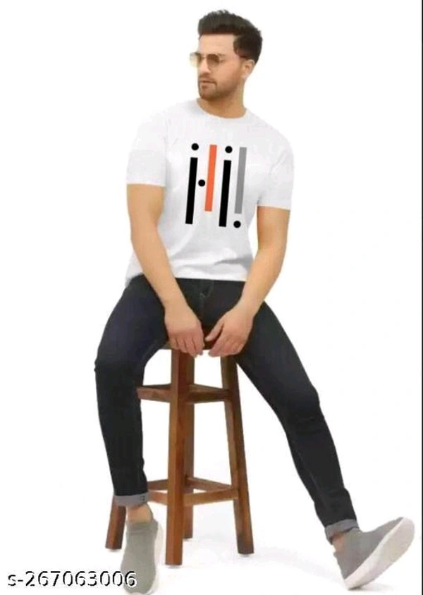 Men's Desinger New Look Printed Round Neck Half Sleeve T-shirts | Stylish Men's Linning Printed Short Sleeve White T-shirtsFabric: PolyesterSleeve Length: Short SleevesPattern: StripedNet Quantity (N): 1Sizes:S (Chest Size: 38 in, Length Size: 26 in) M (Che - White, M