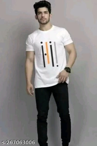Men's Desinger New Look Printed Round Neck Half Sleeve T-shirts | Stylish Men's Linning Printed Short Sleeve White T-shirtsFabric: PolyesterSleeve Length: Short SleevesPattern: StripedNet Quantity (N): 1Sizes:S (Chest Size: 38 in, Length Size: 26 in) M (Che - White, XL