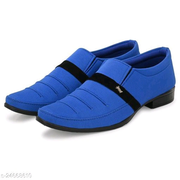 formal shoes 110 = royel blueMaterial: Syntethic LeatherSole Material: PVCFastening & Back Detail: Slip-OnPattern: SolidNet Quantity (N): 1Sizes: IND-6 (Foot Length Size: 26 cm, Foot Width Size: 10 cm) IND-7 (Foot Length Size: 26.5 cm, Foot Width Size: 10.1 cm) IND-8 (Foot Length Size: 27 cm, Foot Width Size: 10.2 cm) IND-9 (Foot Length Size: 27.5  - Royal Blue, 9