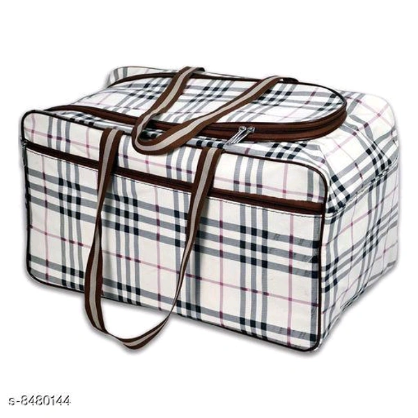Trendy Bags & BackpacksName: Trendy Bags & BackpacksMaterial: PUNo. of Compartments: 2Laptop Capacity: No laptop compartmentPattern: CheckedNet Quantity (N): 1Sizes:Free Size (Length Size: 46 in, Width Size: 26 in, Height Size: 26 in) Country of Origin: India - Free Size