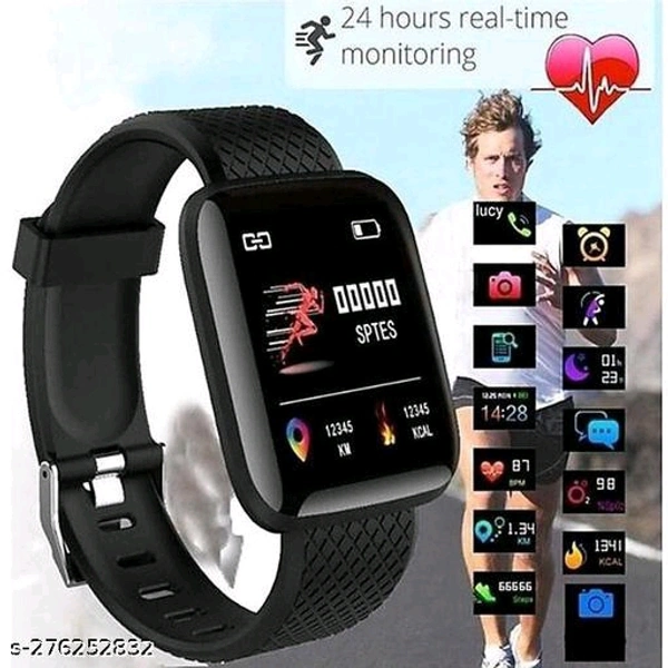 ID116Bluetooth Smart Fitness Band Watch with Heart Rate Activity Tracker, Step and Calorie Counter, Blood Pressure, OLED Touchscreen for Men/WomenDisplay: DigitalNet Quantity (N): 1HOW TO CHARGE MENTION A CATELOGE IMEGESSizes: Free  - Black, Free Size