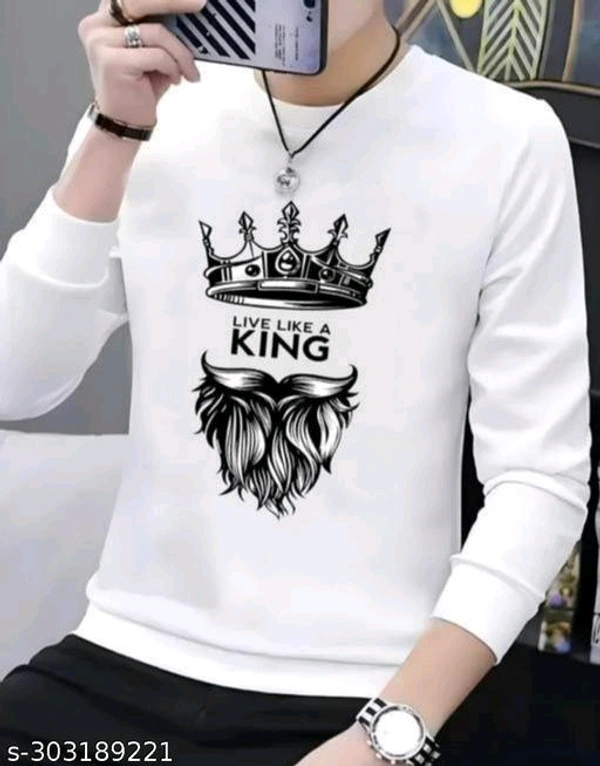  A King Printed Full-Sleeves Men T-shirtsFabric: PolyesterSleeve Length: Long SleevesPattern: PrintedNet Quantity (N): 1Sizes:S, M, L, XL, XXLLive Like A King Printed Full-Sleeves Men T-shirts Name : Live Like A King Printed Full-Sleeves Men T-shirts Fabric: PolyesterSleeve Length: Long SleevesPattern: PrintedNet  - White, XL
