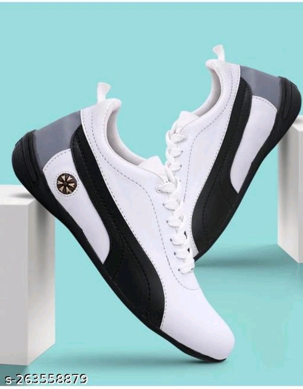 7001 white Material: Syntethic LeatherSole Material: PVCFastening & Back Detail: Lace-UpPattern: SolidNet Quantity (N): 1Sports shoes mens;casual sneakers for mensSizes: IND-6, IND-7, IND-8, IND-9, IND-10Country of Origin: India - White, 8