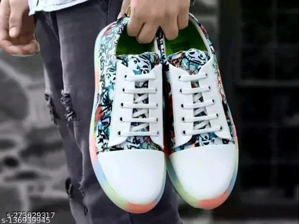   Layasa Sneakers For MenMaterial: FoamedSole Material: TPRPattern: PrintedFastening & Back Detail: Lace-UpNet Quantity (N): 1Sizes: Country of Origin: India - White, 9