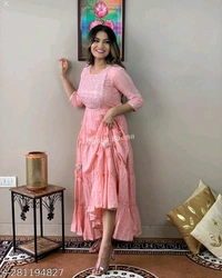 Pink Luricus gown Name: Pink Luricus gown Fabric: RayonSleeve Length: Three-Quarter SleevesPattern: EmbroideredNet Quantity (N): 1Sizes:M (Bust Size: 38 in) L (Bust Size: 40 in) XL (Bust Size: 42 in) XXL (Bust Size: 44 in) XXXL, 4XL, 5XL, 6XL, 7XLCountry of Origin: India - Pink, S
