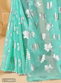 Silver Foil Embellished SareeSaree Fabric: ChiffonBlouse: Separate Blouse PieceBlouse Fabric: Art SilkPattern: Zari WovenBlouse Pattern: Same as BorderNet Quantity (N): SingleSilver Embellished Foil Printed Patti Design Saree With Blouse PieceSizes: Free Size (Saree Length Size: 5.5 m, Blouse Length Size: 0.8 m) Country of Origin: India - Free Size