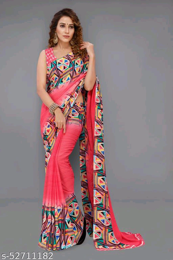  Pretty, Printed Georgette Saree with Blouse PieceSaree Fabric: GeorgetteBlouse: Running BlouseBlouse Fabric: GeorgettePattern: SolidBlouse Pattern: SolidNet Quantity (N): SingleSizes: Free SizeCountry of Origin: India - Free Size
