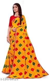 Bhagalpuri Art Silk yellow Lace border Saree With BlouseSaree Fabric: Art SilkBlouse: Semi-Stitched BlouseBlouse Fabric: Banarasi SilkPattern: CheckedBlouse Pattern: Same as BorderNet Quantity (N): SingleSizes: Free SizeCountry of Origin: India - Free Size