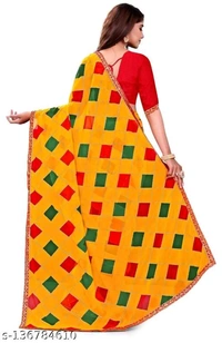 Bhagalpuri Art Silk yellow Lace border Saree With BlouseSaree Fabric: Art SilkBlouse: Semi-Stitched BlouseBlouse Fabric: Banarasi SilkPattern: CheckedBlouse Pattern: Same as BorderNet Quantity (N): SingleSizes: Free SizeCountry of Origin: India - Free Size