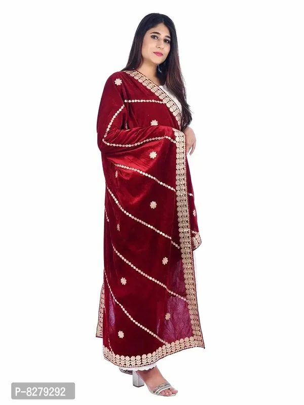  Ravishing Fashionable Women DupattasFabric: VelvetPattern: EmbellishedNet Quantity (N): 1Sizes:Free Size (Length Size: 2.25 m) Country of Origin: India - Free Size
