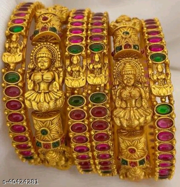Brass Gold-Plated Bangle Set (Pack 6) - Gold, 2.8