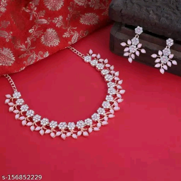 Rose Gold Plated Necklace set with Peach color Kundan  Jewellery Sets - Free Size