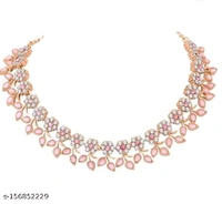 Rose Gold Plated Necklace set with Peach color Kundan  Jewellery Sets - Free Size