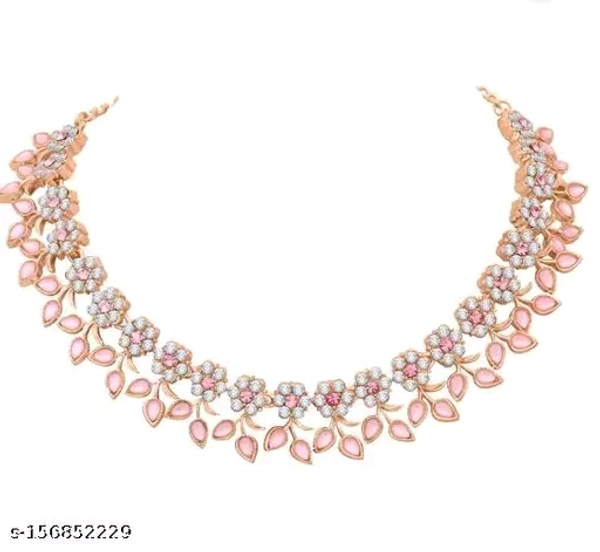 Rose Gold Plated Necklace set with Peach color Kundan  Jewellery Sets - Free Size