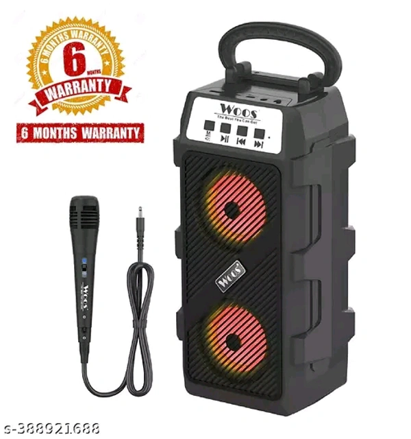 Bluetooth Karaoke Speaker with Wired Microphone Rechargeable Portable Bluetooth Speaker  - Black