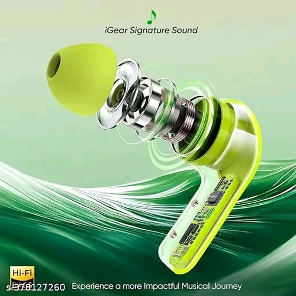 Ultrapods AIR 31 TWS Earbud, Bluetooth Earbuds with Display, Transparent Design, 20 Hrs Playtime with Fast Charging - Green