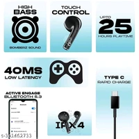 HOPPUP AirDoze H25 Earbuds with upto 25 Hours Playtime, Bluetooth 5.3 & 40MS Low Latency Black - Black