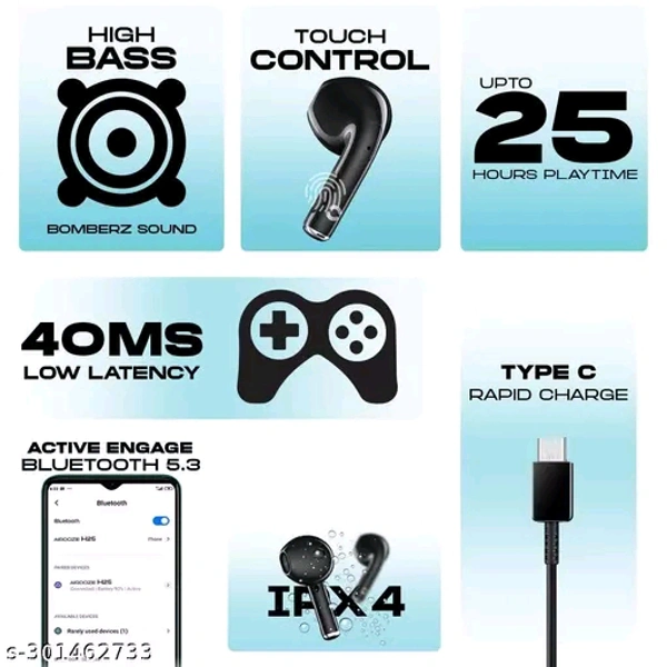 HOPPUP AirDoze H25 Earbuds with upto 25 Hours Playtime, Bluetooth 5.3 & 40MS Low Latency Black - Black