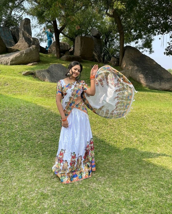 Printed lehenga choli for navratri
 - Semi- Stiched