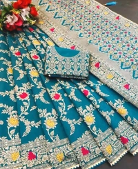 Banarasi Silk Saree with Blouse Piece | Kanjeevaram Style Partywear Saree for Women | Elegant Traditional Saree for Festivals, Weddings & Special Occasions | New Designer Collection Sarees - Free Size